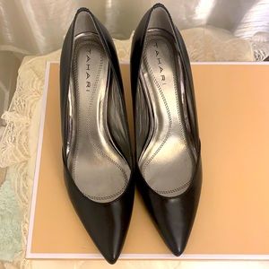 Black leather heels. Brand new